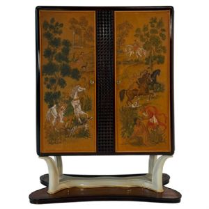 Italian Bar Cabinet Attr. to Gio Ponti, Painted Panels Signed by Edina Altara